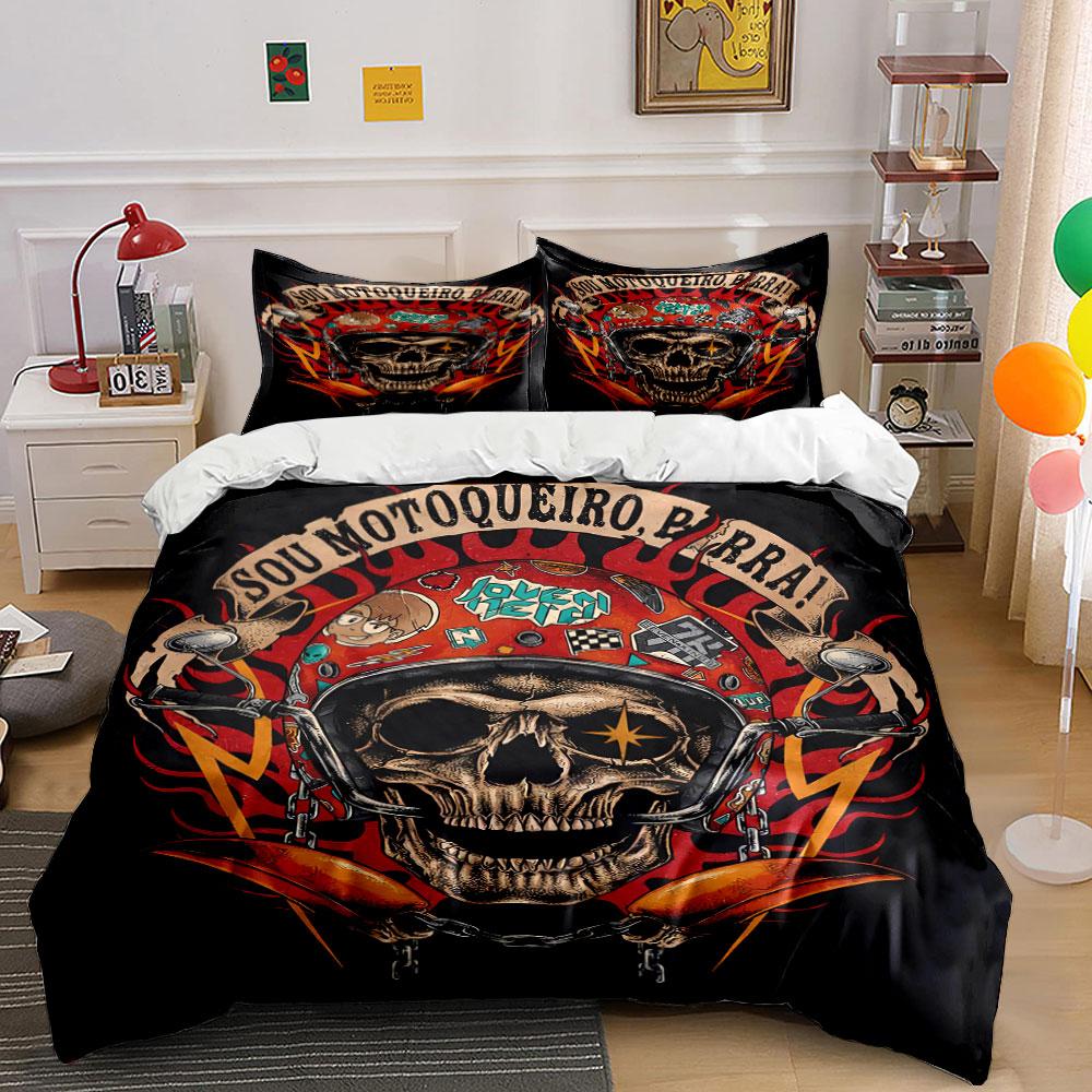 Skull, flames, text banner. Bedding sets Duvet cover sets Duvet covers Pillowcases(1 * Duvet Cover 2 * Pillowcases without duvet insert)