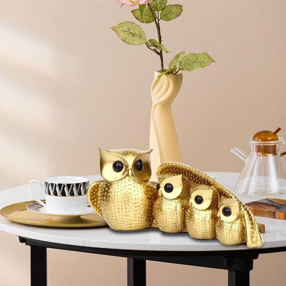 3D Birds Figurine Desktop TV Stand Cabinet Creative Design Animals Statuary Decoration Family Of Four Owl Statue Home Decorative