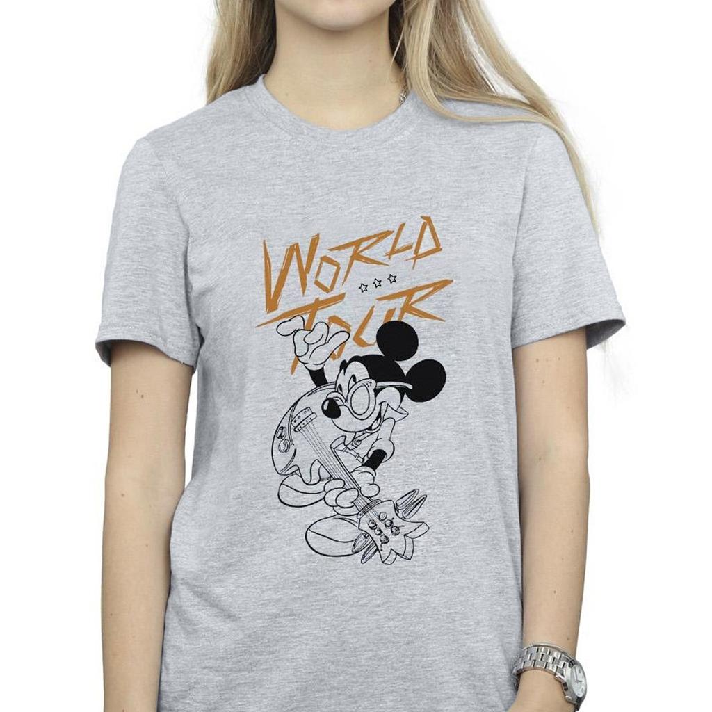 Disney Womens/Ladies Mickey Mouse World Tour Line Cotton Boyfriend T-Shirt