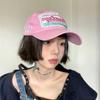Pink Letter Baseball Caps for Women Fashion Hip Hop Cotton Peaked Hats Streetwear Girl Outdoor Sunscreen Hats