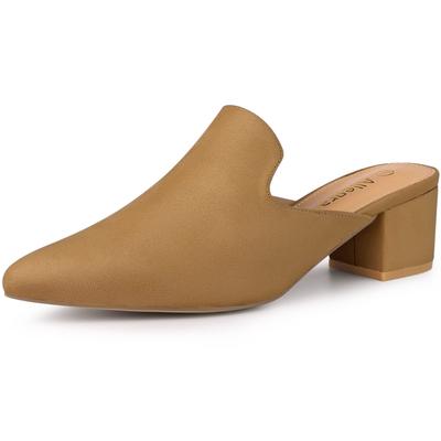 Allegra K Women's Slide Mule Sandals with Block Heel and Pointed Toe, Brown, Size 24.5cm