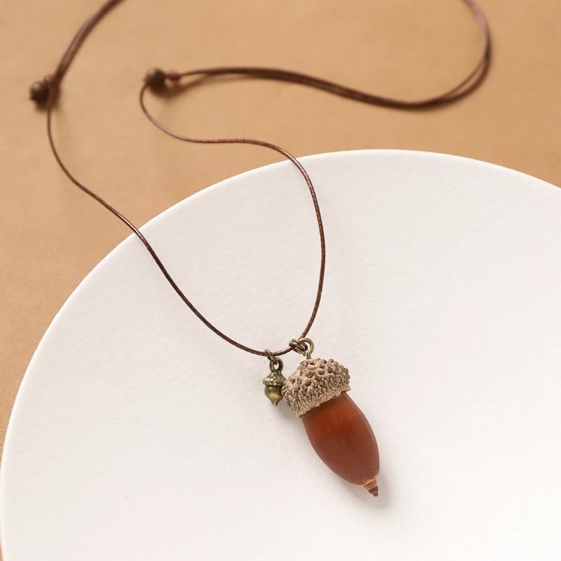 Female Acorn Pendant - Simple Long Sleeve Sweater Chain - Retro Knitted Necklace Accessory