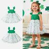 Girls' St. Patrick's Day Flutter Sleeve Dress with Four-Leaf Clover Design