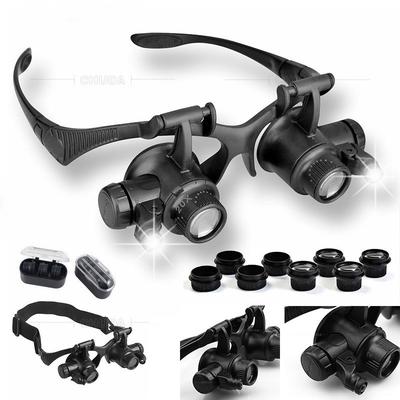 Loupe de Montre Noire Zoom Élevé Lunettes Loupes à Bandeau 2 LED Éclairantes Lunettes de Réparation de Montres