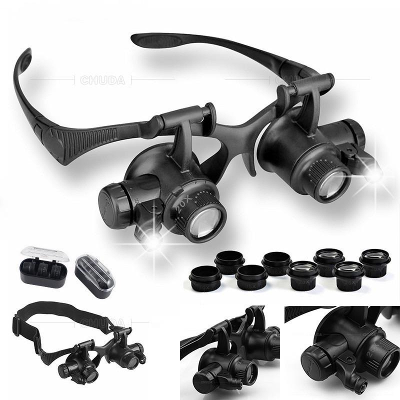 

Black Watch Magnifier High Zoom Headband Eyewear Magnifying Glasses 2 LED Illuminated Magnifier Watch Repair Glasses 10X 15X 20X 25X