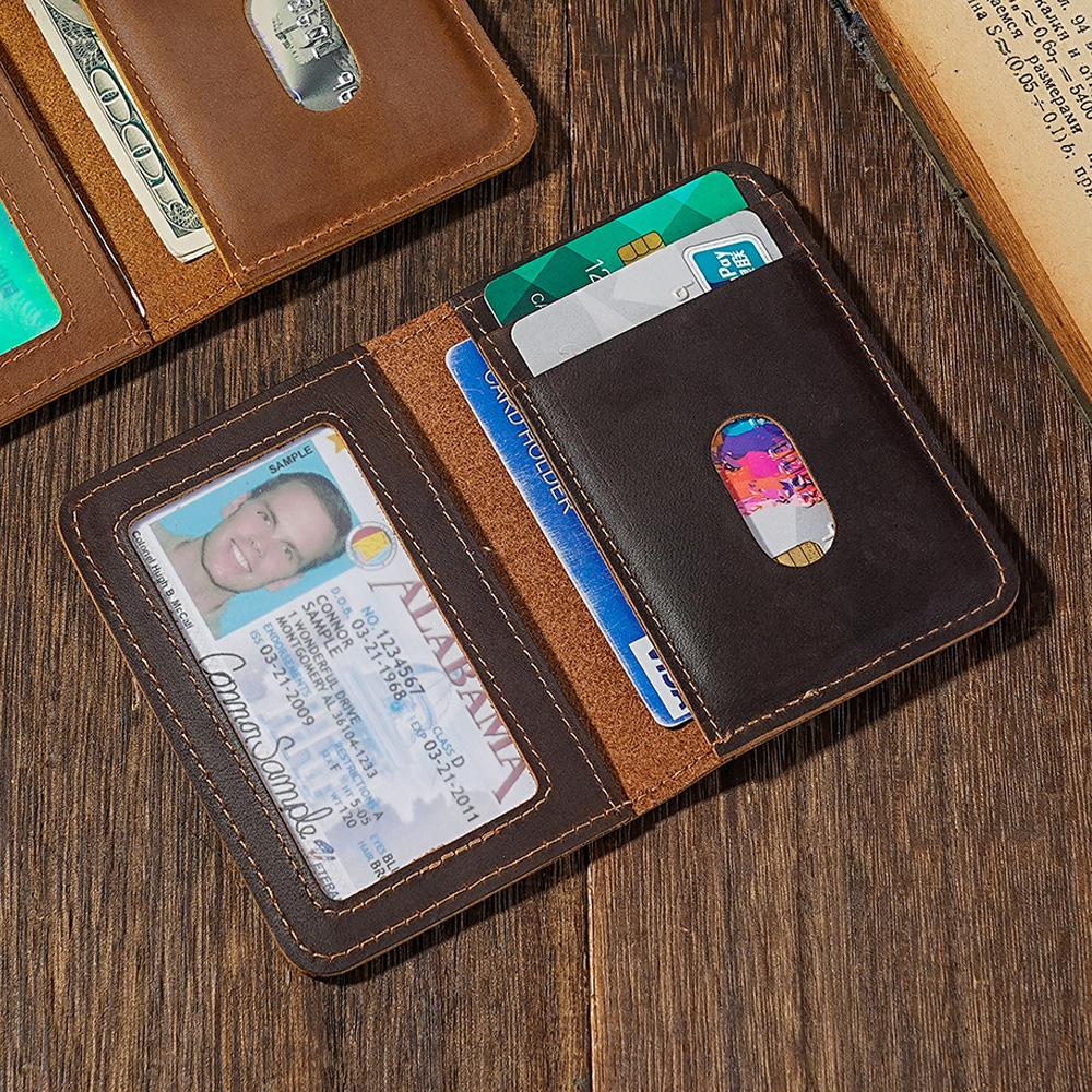 Handmade Leather Cards Holder Vintage Style Minimalist Leather Credit Card Wallet Id Wallet for Men Protector Sleeve