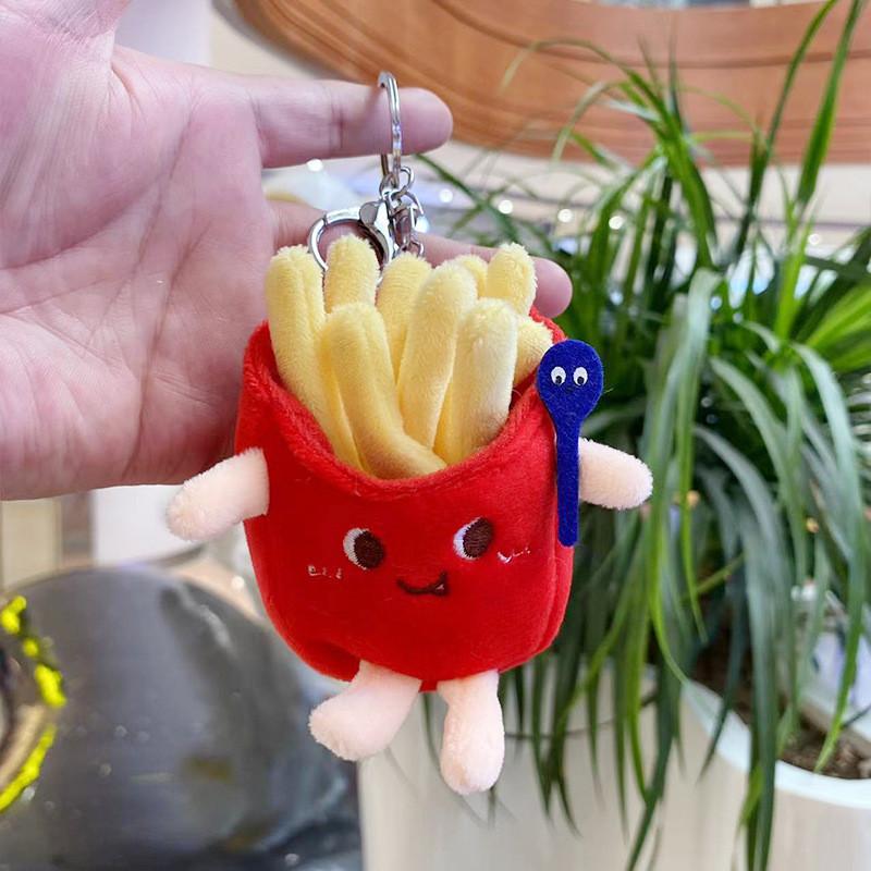 Playful Fun And Plush Keychain Toys Featuring Cartoon Hamburger And Fries French
