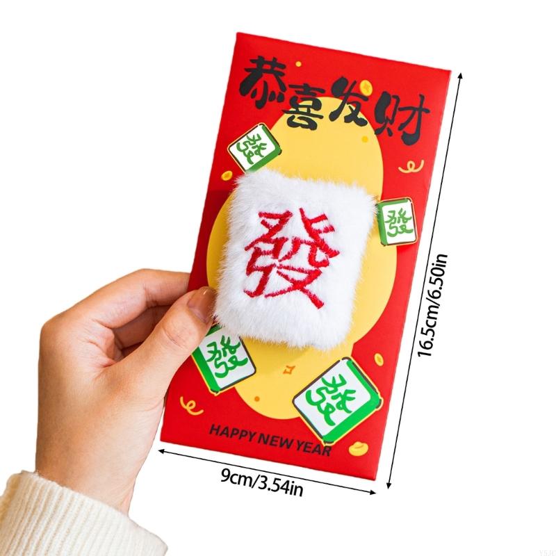 Y5JC Practical Plush Red Packet Cartoon Theme Red Envelope Money Holder for Spring Festival Family Gatherings