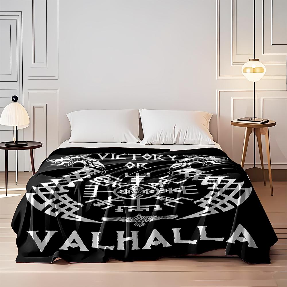 Viking Symbol with Victory or Valhalla Design - Flannel Blanket for Bedroom, Living Room, Sofa, and Nap Sofas.
