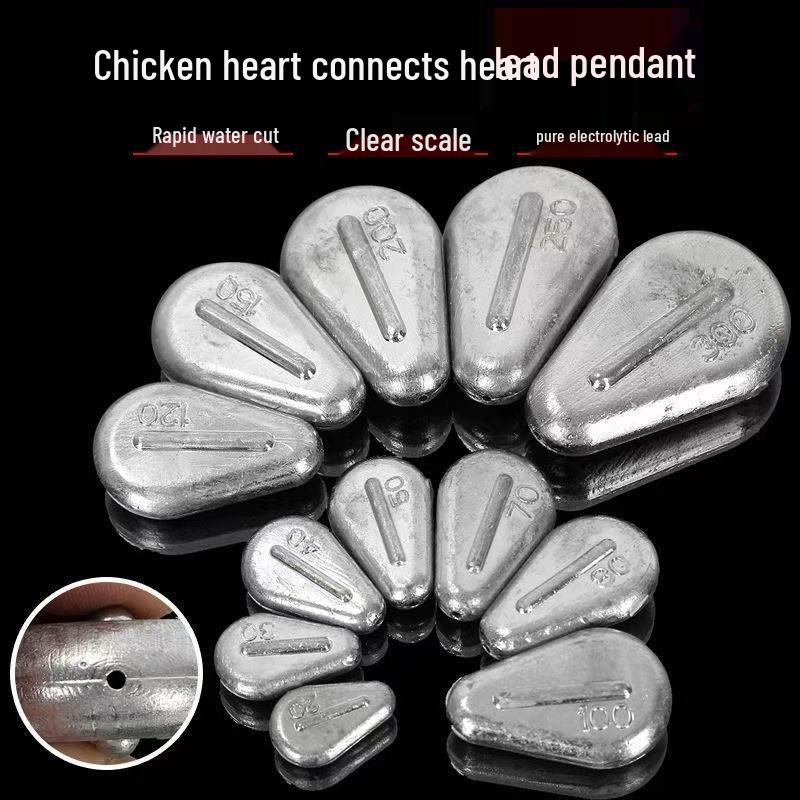 Cross-Shaped Plastic Core Chicken Heart Lead Sinker – Flat Design, Line-Friendly Fishing Accessory for Freshwater and Sea