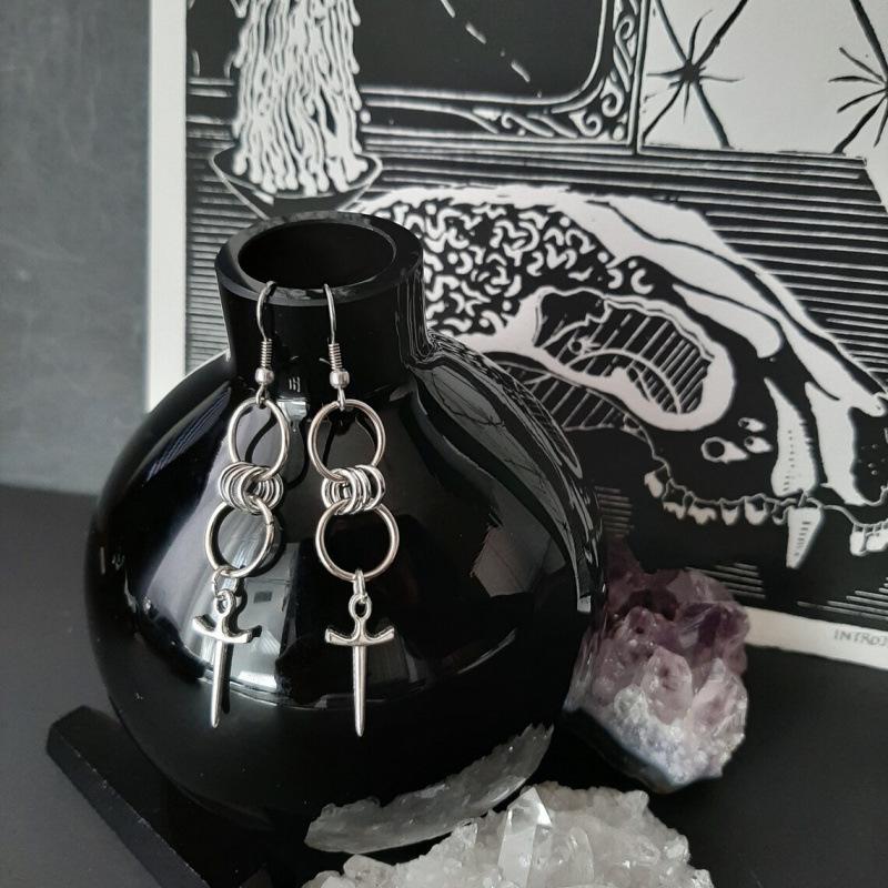 Gothic Double Hoop Earrings with Pendant for Women in Punk Style Zinc Alloy