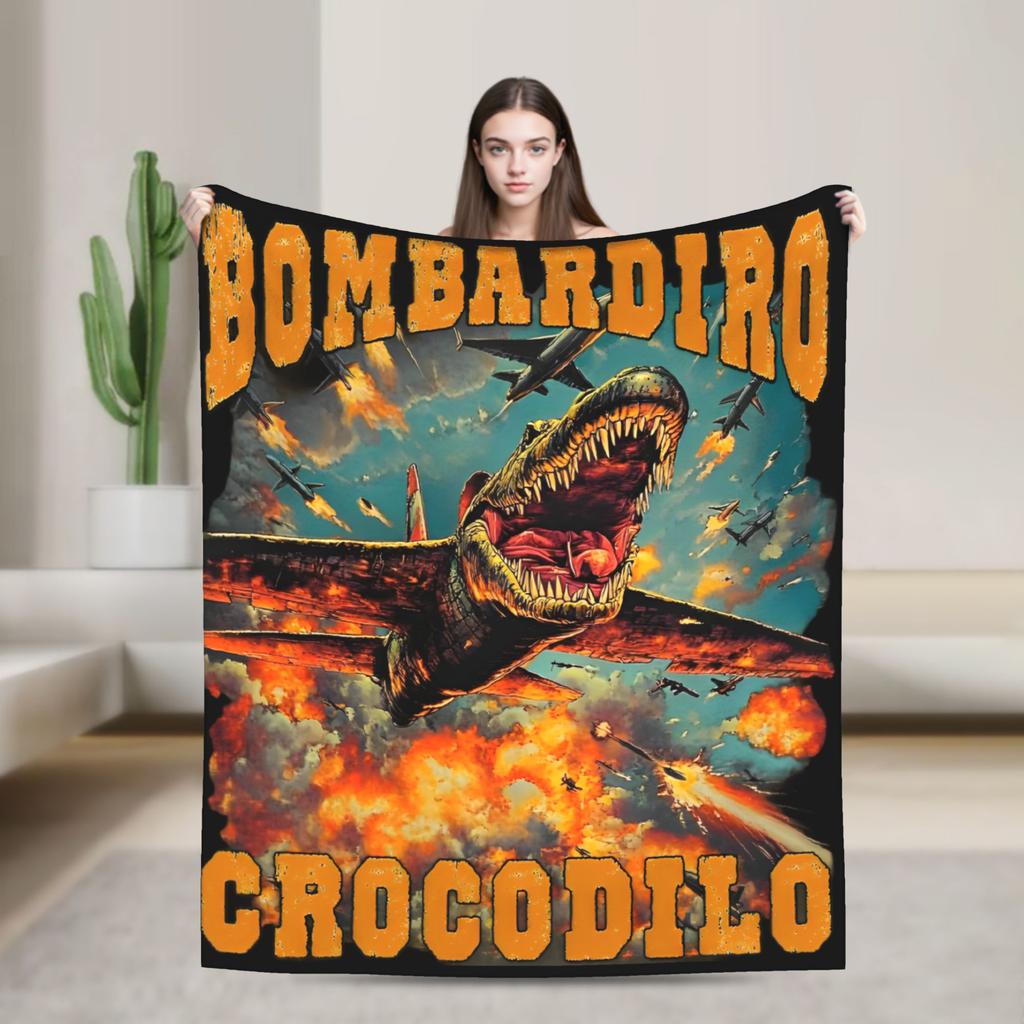 Bombardiro Crocodilo Tralalero Tralala  Blankets Italian Brainrot  Flannel Soft Throw Blanket for Home Restaurant Textile Decor