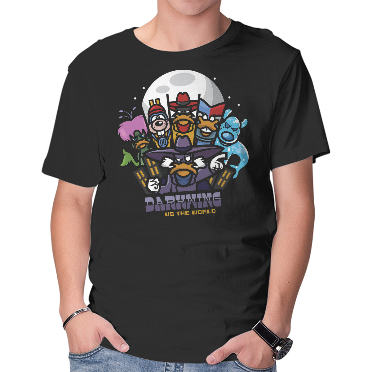 Unisex Crew Neck T-Shirt Darkwing Vs The World Graphic Short Sleeve Casual Tee S