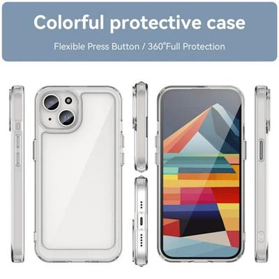 For iPhone 13 6.1 Inch Case WANLONFENG MF Series TPU Acrylic Clear Phone Cover with Tempered Glass Film