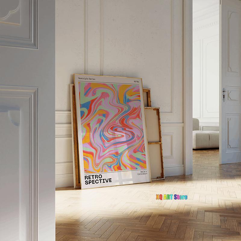 Conjunto de arte de parede de galeria com 2 impressões, pôster de gradiente de aura abstrata retrô, pinturas em tela vintage estéticas dos anos 70, sala de casa sem moldura