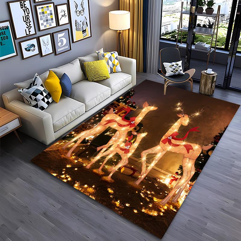 Christmas Tree Deer Nutcracker Jingle Bells Carpet,Rug for Living Room Bedroom Sofa Doormat Decor,Kid's Non-slip Floor Mat Gifts