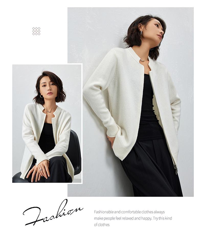 Women's High Neck Double Zipper Knit Cardigan - 2025 Autumn/Winter Collection