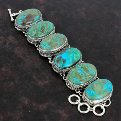Chrysokoll Armband Handgefertigt Natürlicher Edelstein Schmuck 925 Sterling Silber Armband Verstellbares Kettenarmband Vintage Armband Geschenke Für Ihn