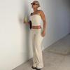 Women's Spring 2025 Solid Strapless Top and Flared Pants Slimming Fashion Set