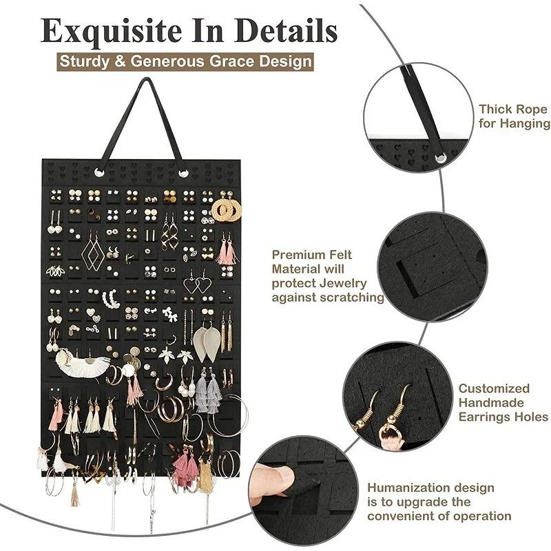 Felt Earrings Storage Hanging Bag Wall Hanging Jewelry Display Shelf Necklace Ring Earrings Storage Bag Jewellery Organizer