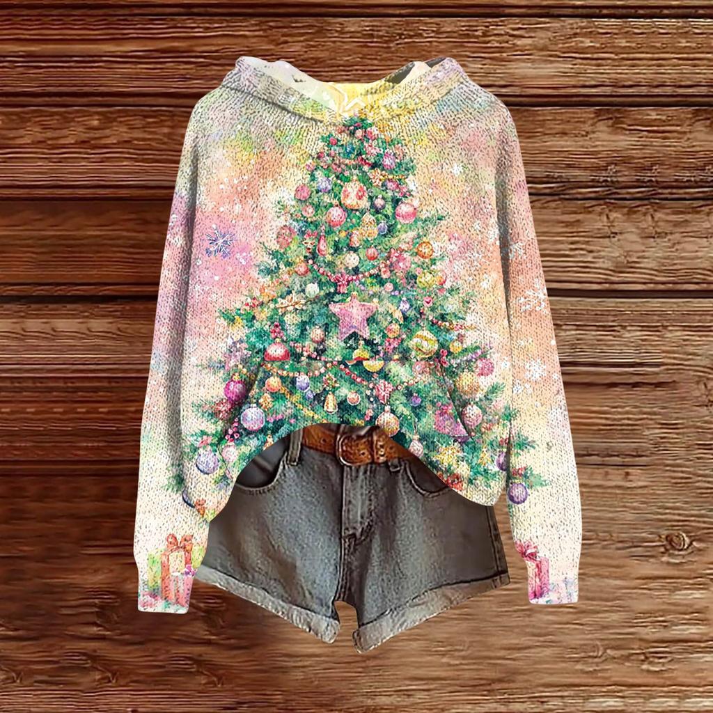 Ladies' Fashionable Printing Casual Hooded Long Sleeved Sweatshirt
