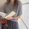 Women's High-End Soft Gray Knitwear: Bubble Sleeve Fitted Round Neck Short Sleeve Sweater for Autumn/Spring