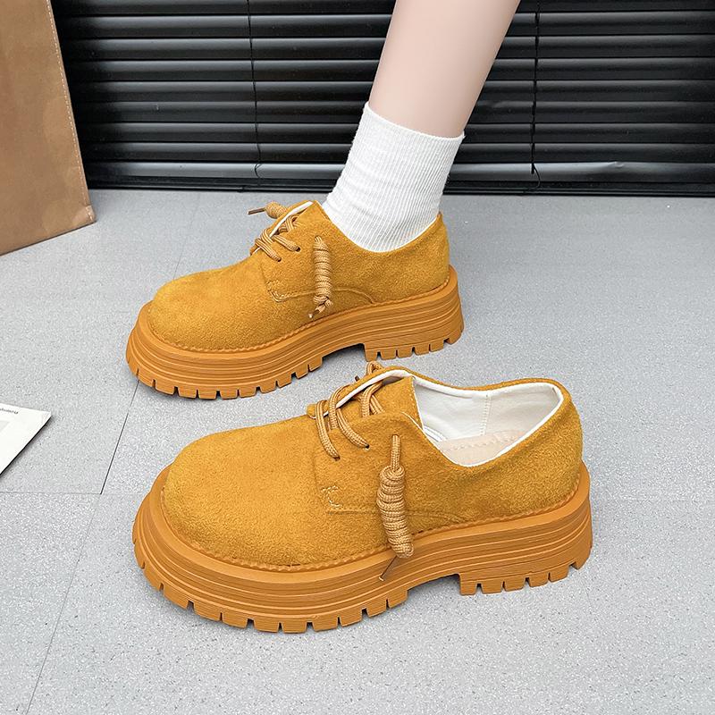 

Мода 2025 Весна и Осень Ретро Английский Трайфл Большая Голова Коричневый Зеленый Увеличенные Водонепроницаемые Женские Одиночные Туфли 40 жёлтый