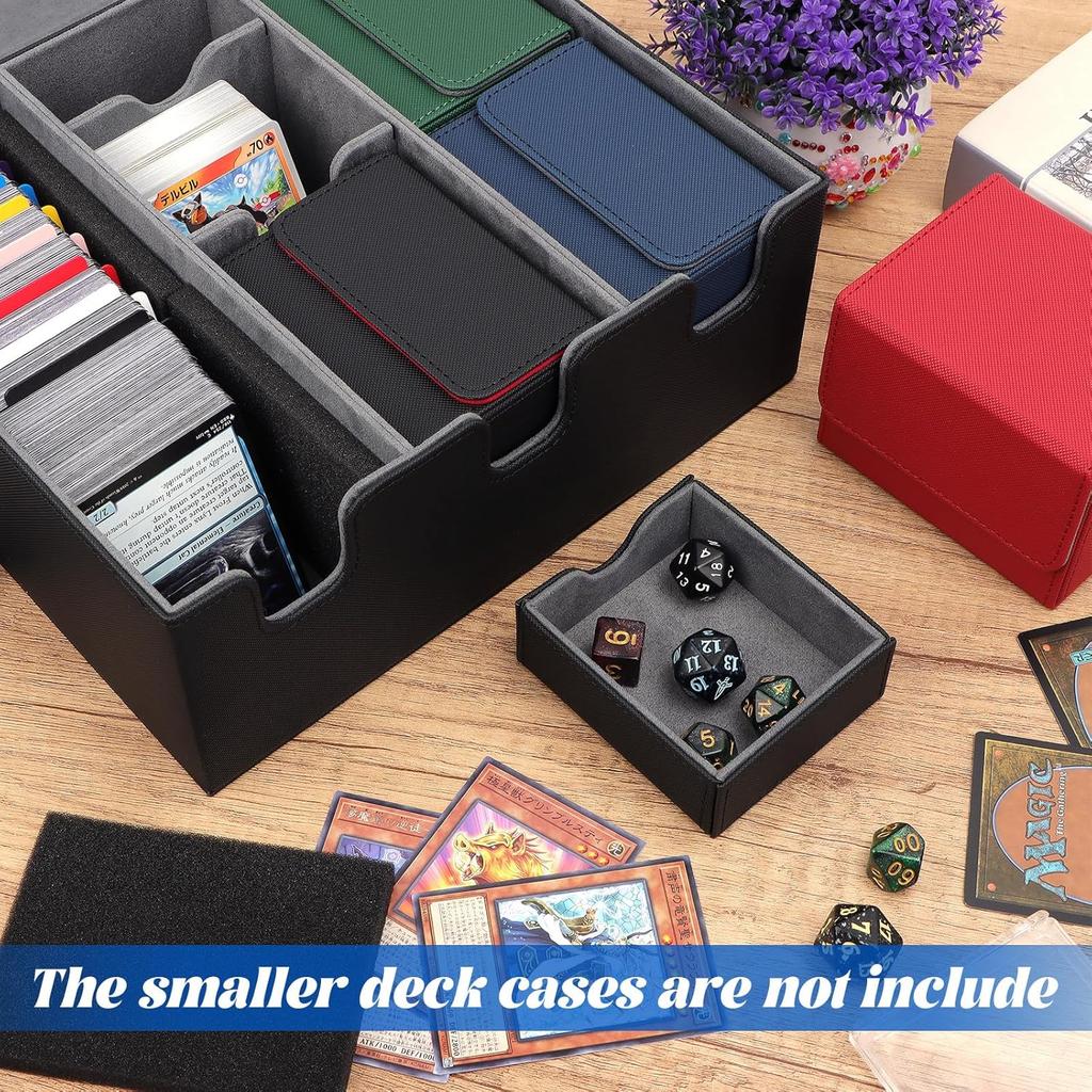 Card Storage Box for Trading Cards, Holds 5 MTG Deck Card Boxes or 2200+ Cards, Leather Magnetic Closure TCG Storage Box for MTG, YuGiOh, Sports