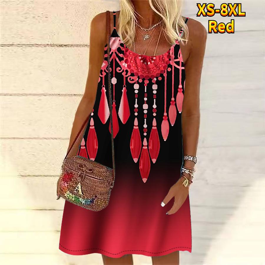 Women Flower Diamond Necklace Print Printed Mini Dress Sleeveless Party Dress Summer Beach Dress Sundress