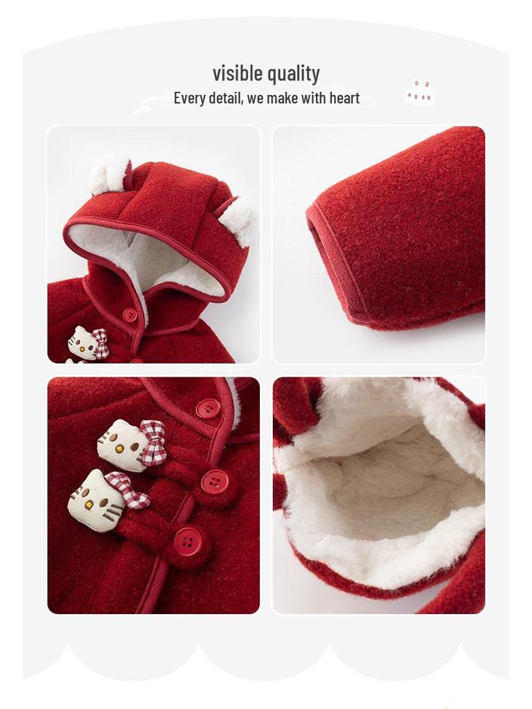 Girls' Fleece-Lined Hooded Jacket - Autumn/Winter 2025 Style, Thick Lambswool, Children's Winter Coat.