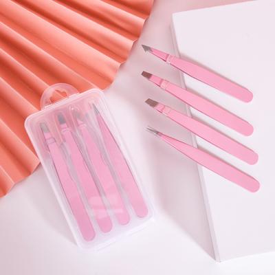 Eyebrow Tweezers Set with Storage Case 4PCS Daily Beauty Tools for Eyebrow Makeup & Hair Removal Stainless Steel Eye