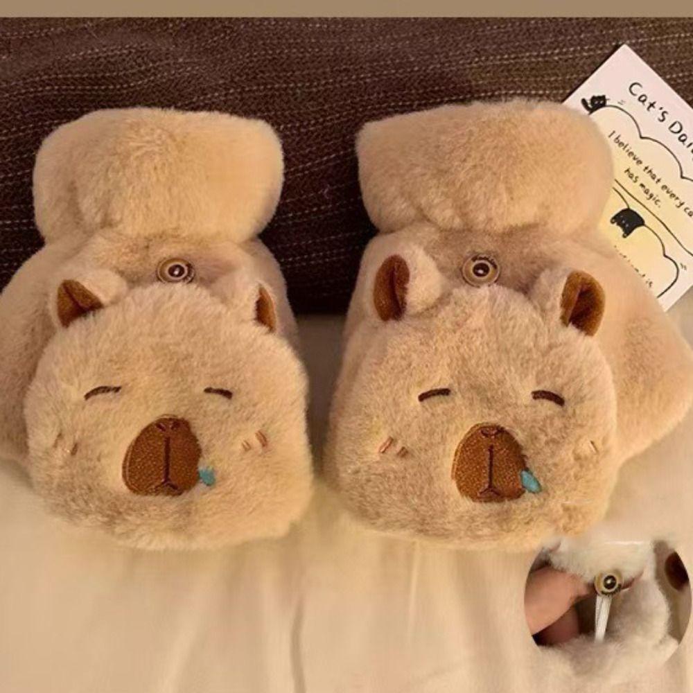 Capybara Gloves Half Finger Winter Velvet Gloves Fashion Plush Gloves  Ladies