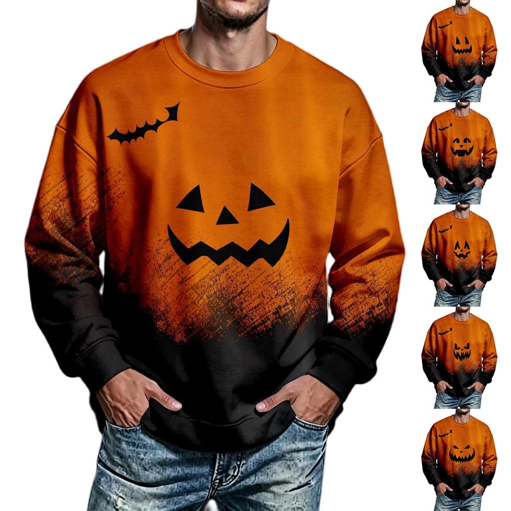 Men's Halloween Printed Neck Long Sleeve Sweatshirt for Casual Daily Wear