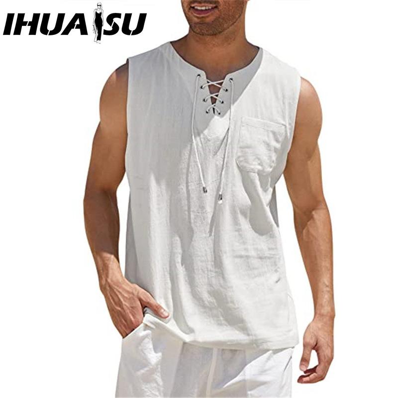 IHUASU Bavlněné tílko Pánská móda Volné tričko s potiskem Soucitné tričko