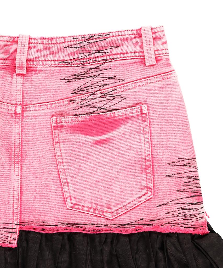 Wordog Vintage Washed Denim Pleated Skirt - Vintage Pink