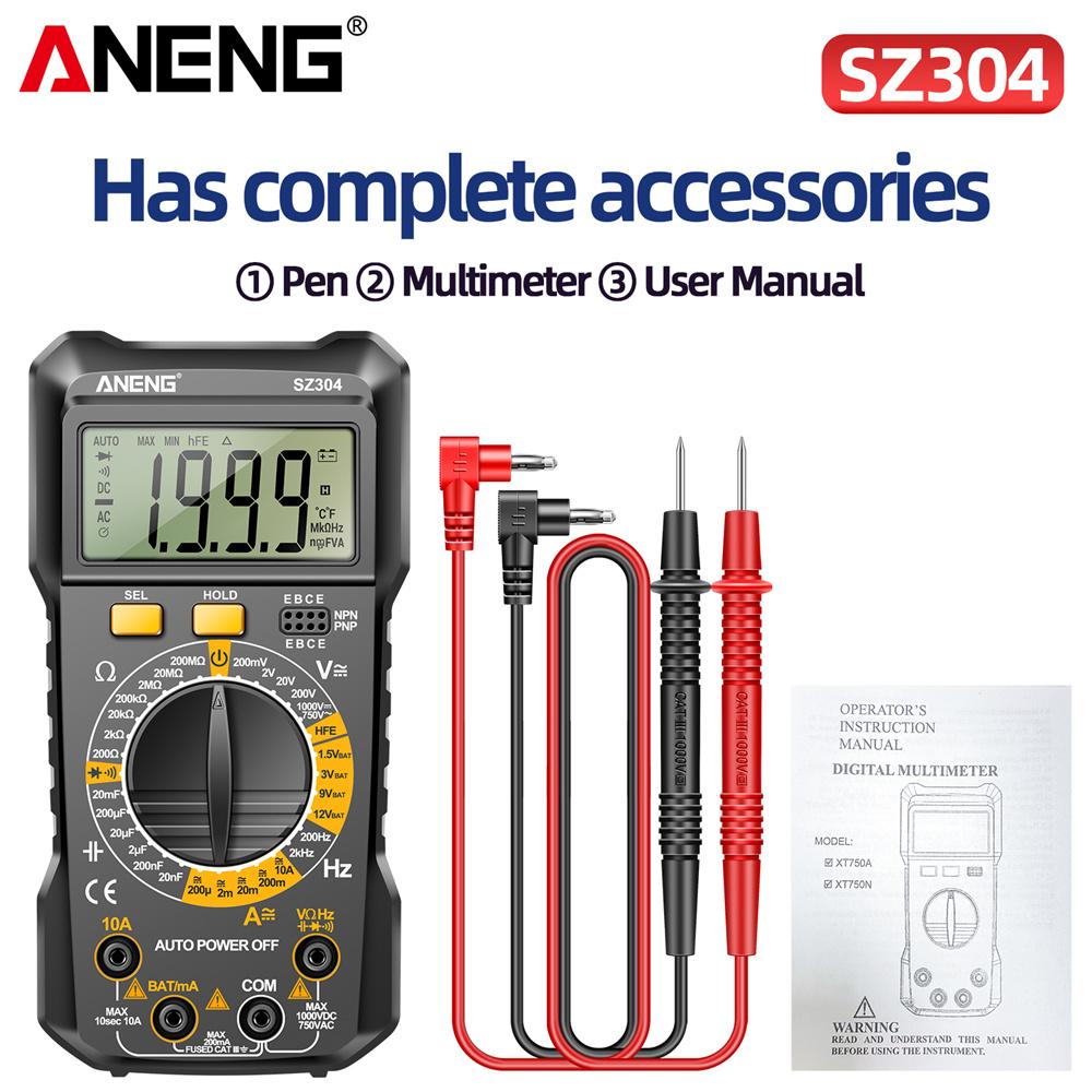 ANENG SZ304 Multimetro Digitale Multifunzione True RMS Portatile Tester ad Alta Precisione NCV Tensione Corrente AC/DC Resistenza Ohm Strumento