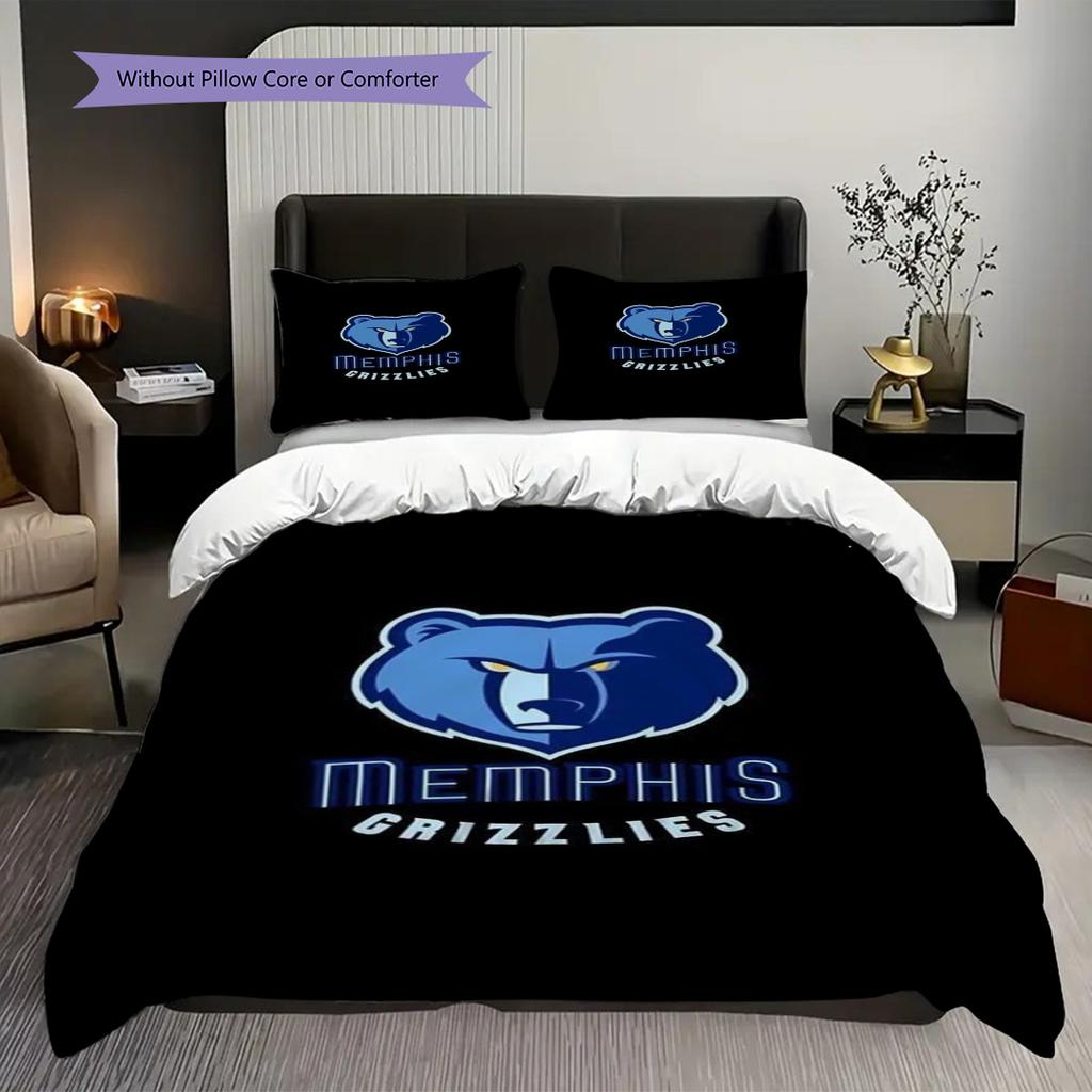 Memphis Grizzlies Bold Bear Spirit Three-piece Set(1 * Duvet Cover + 2 * Pillowcase, Without core)Christmas Birthday Gift Duvet Cover and Pillowcase