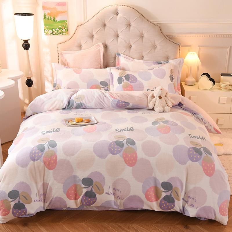 

High gram milk fleece 4pcs set, thickened bed sheet quilt cover, Icelandic cotton fleece winter three-piece set 1.2m Sheet Three-piece Set Quilt Cover 150x200cm