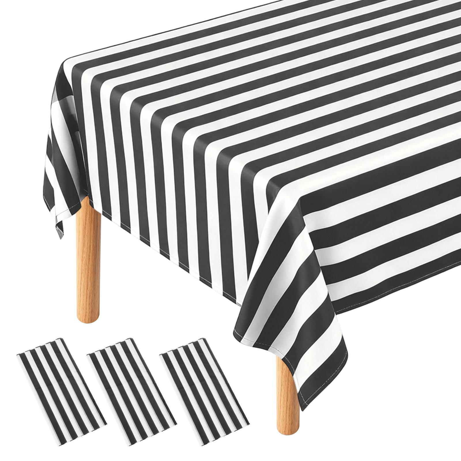 

3Packs Striped Table Cloths 54 x 108 Inches Rectangle Plastic Tablecloth Waterproof Table Cover for Dining Birthday Party Picnic чорний білий колір