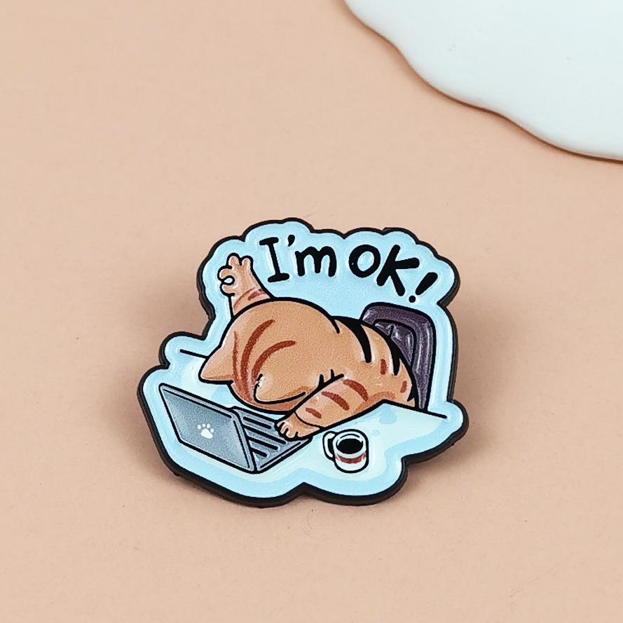 Creative "I Am Very Good" Alphabet Metal Brooch - Cute Cartoon Kitten Personality Accessory Badge