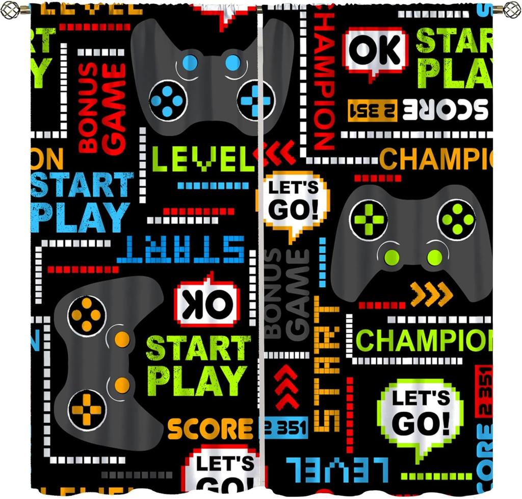 Modern Game Curtains Cartoon Abstract Colour Pigment Creative Electronic Video Gamepad Windows Treatments Insulation Curtain Thermal Polyester