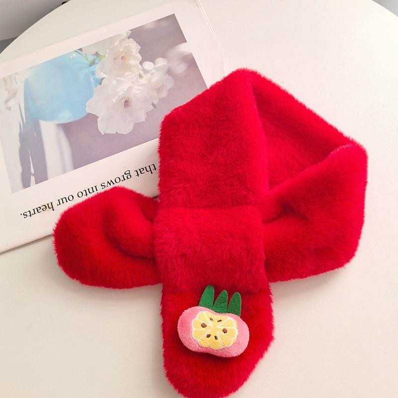 New Red Scarf Children's Plush Scarf Winter Boys and Girls Warm Kindergarten Christmas New Year's Day Gift Bright Red