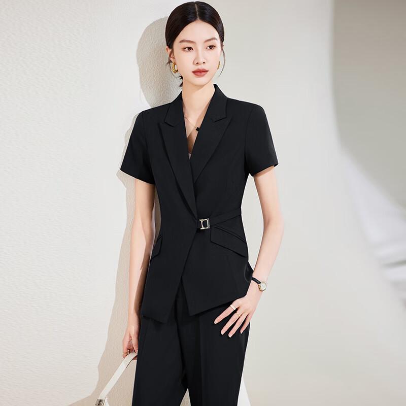 TROMAN Completo Professionale da Donna a Maniche Corte con Cintura