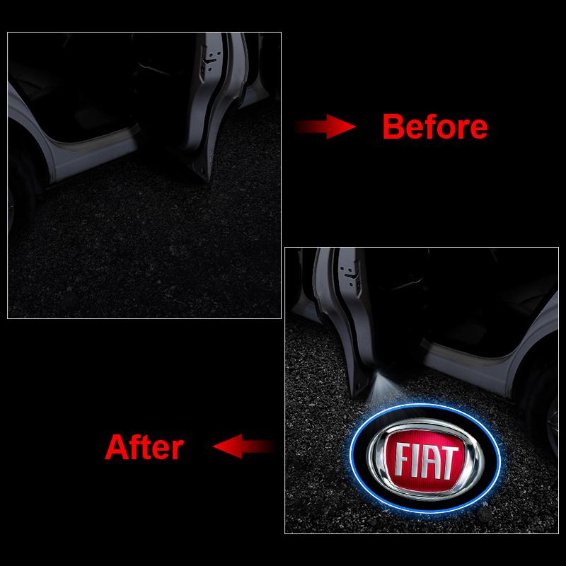 2Pcs Car Door Projector Lamps LED Welcome Light Emblem for Fiat Abbas 124 125 500 Abarth Palio Punto Stlio Tipo Panda Doblo