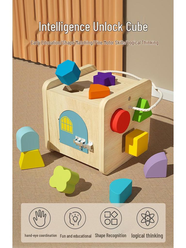 Multifunctional Wooden Shape Sorting Cube - Early Education Toy for Preschoolers