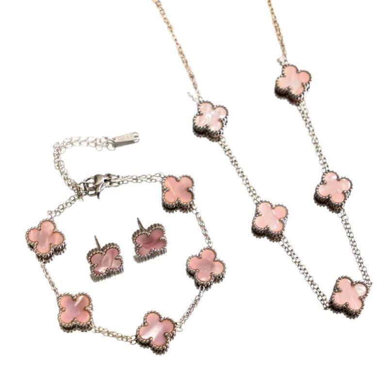 Titanium Steel Colorfast Double-sided Four-leaf Clover Necklace Set for Women Fashionable Elegant Luxurious Trendy Clavicle Chain Bracelet