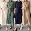 Japanese Style 2026 Autumn Women's Casual Long Sleeve Drawstring Shirt Dress with Pockets