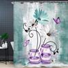 Rustic Farmhouse Floral Shower Curtain Purple Teal Daisy Flowers Butterfly Abstract Bathroom Curtain Country Farm Turquoise Blue
