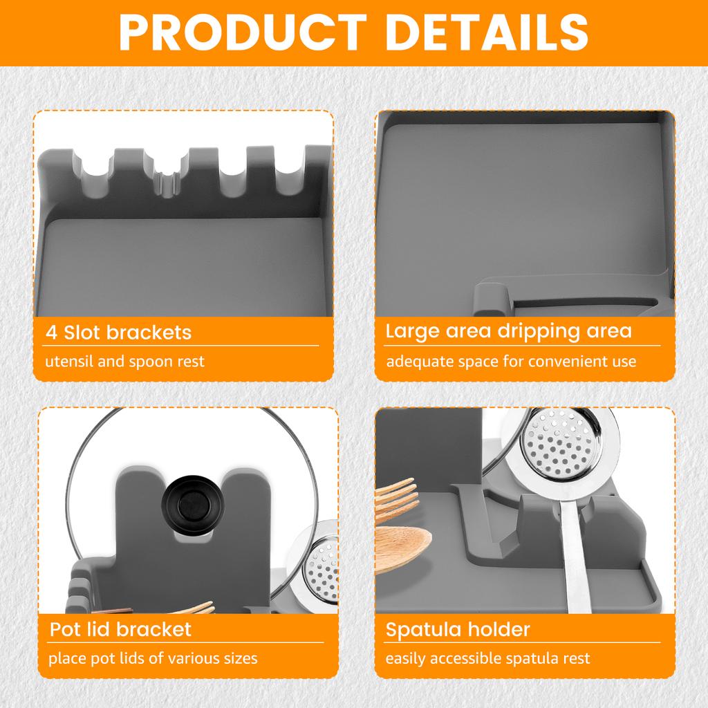 Silicone Kitchen Tool Holder Versatile Easy to Clean Utensil and Pot Lid Holder Non-Slip Storage Pad Tableware Drying Rack