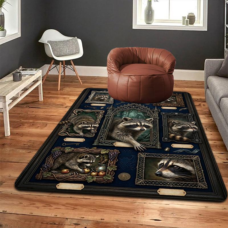 Raccoon Collage Pattern Rug Floor Mat for Living Room or Bedroom Soft and Comfortable Carpet a Gift for Birthday and Holiday.